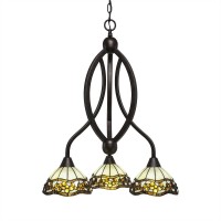 Bow 3 Light Chandelier Shown In Bronze Finish With 7 Roman Jewel Art Glass