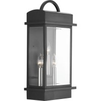 Santee Collection 3-Light Clear Beveled Glass Farmhouse Outdoor Large Wall Lantern Light Matte Black