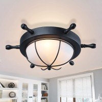 Lnc Flush Mount Ceiling Light Farmhouse Nautical Style With Black Finish And Frosted Glass, For Bedroom And Hallway