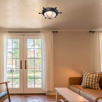 Lnc Flush Mount Ceiling Light Farmhouse Nautical Style With Black Finish And Frosted Glass, For Bedroom And Hallway