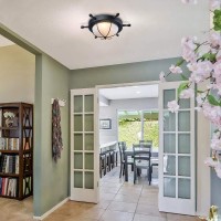 Lnc Flush Mount Ceiling Light Farmhouse Nautical Style With Black Finish And Frosted Glass, For Bedroom And Hallway