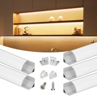 Muzata 5Pack 3.3Ft/1M V-Shape Led Channel System With Milky White Cover Lens Frosted, Silver Aluminum Extrusion Profile Housing Track For Strip Tape Lights For Under Cabinet V1Sw 1M Ww