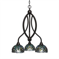 Bow 3 Light Chandelier Shown In Bronze Finish With 7 Turquoise Ctpress Art Glass