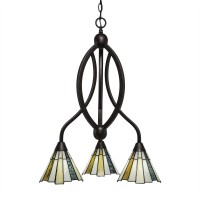 Bow 3 Light Chandelier Shown In Bronze Finish With 7 Sequoia Art Glass