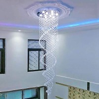 Moooni Modern Double Long Spiral Crystal Chandelier Lighting Rain Drop Decoration For Foyer Staircase Hallway D 23.6