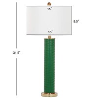 Safavieh Lighting Collection Ollie Modern Contemporary Dark Green Faux Alligator 32-Inch Bedroom Living Room Home Office Desk Nightstand Table Lamp Set Of 2 (Led Bulbs Included)