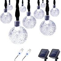 Lalapao Globe String Lights 2 Pack Solar Powered Outdoor Lights 30 Led 19.7Ft Crystal Ball Fairy String Light For Christmas Xmas Tree Garden Path Patio Home Lawn Holiday Wedding Decor Party (White)