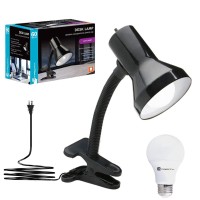 Xtricity Clip On Lamp With Clamp Base And Adjustable Gooseneck Desk Lamp, Clip Lamp For Bed 6W A19 Led Bulb Included, 120 Volt, Convenient On/Off Switch, 10.25 Inches Tall (26Cm), Black Finish