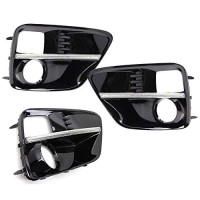 Ijdmtoy Switchback Led Daytime Running Lights Compatible With 2015-2017 Subaru Wrx/Sti W/Jdm Style Piano Black Finish Fog Lamp Bezels, Xenon White Led As Drl & Amber Yellow Led As Turn Signals