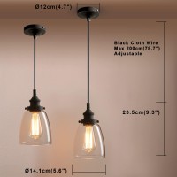 Pathson Retro Pendant Lighting Industrial Small Hanging Light With Clear Glass And Textile Cord Adjustable Kitchen Lamp For Ho