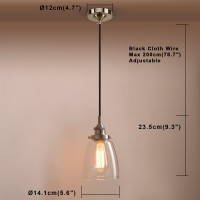 Pathson Retro Pendant Lighting Industrial Small Hanging Light With Clear Glass And Textile Cord Adjustable Kitchen Lamp For Ho