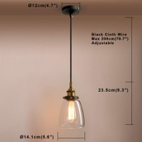 Pathson Retro Pendant Lighting Industrial Small Hanging Light With Clear Glass And Textile Cord Adjustable Kitchen Lamp For Ho