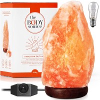 The Body Source Himalayan Salt Lamp 10-12 Inches (11-15Ib), Includes Dimmer Switch And Night Light - All Natural Salt Lamp With Handcrafted Wooden Base And Light Bulb Replacement