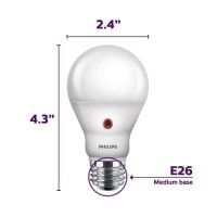 Philips Led 466565 Bc8A19/Amb/827/Nd D2D 120V 4/1 60 Watt Equivalent Soft White Dusk-Till-Dawn Indoor/Outdoor A19 Led Light Bulb, 4 Pack