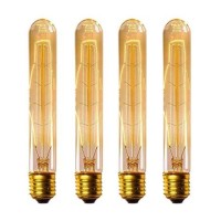 Ctkcom T9/T185 40W Vintage Edison Light Bulbs E26 E27 Base(4 Pack)- Tubular Bulb Nostalgic Tungsten Filament Antique Bulb Golden Tinted Glass For Industrial Wall Sconces Pendant Lighting