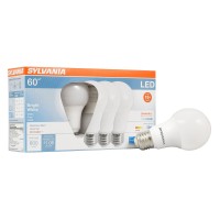 Sylvania Led A19 Light Bulb 60W Equivalent Efficient 9W Medium Base Dimmable Frosted 3500K Bright White 4 Pack