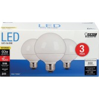 Feit Electric G2560/850/10Kled/3 G25 60W Equivalent 8.5 Watt Non Dimmable, Led Light Bulb, 5000K Daylight, 3-Piece