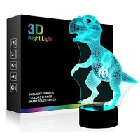 Tiscen 3D Illusion Night Light, Led Table Desk Lamps, Dinosaur Nightlights, 7 Colors Usb Charge Lighting Bedroom Home Decoration For Kids Christmas Halloween Birthday Gift