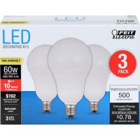 Feit Electric A1560C/850/10Kled/3 A1560C/850/10Kled Non-Dimmable Led Lamp, 60 W, 120 Vac, 300 Lumens, 5000 K, Cri >=80, 1-3/4 In Dia, 3.25