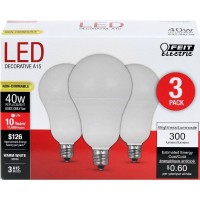 Feit Electric A1540C/10Kled/3 Non-Dimmable Led Lamp, 40 W, 120 Vac, 300 Lumens, 3000 K, Cri >80, 1-3/4 In Dia, Warm White