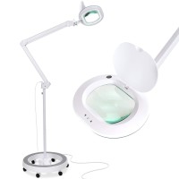 Brightech Lightview Pro Magnifying Glass With Stand And Light - Magnifying Floor Lamp With 6-Wheels On A Sturdy Base For Facials - Led Work Light With Xl Magnifying Glass For Crafts And Projects