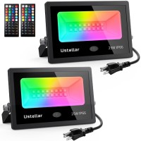 Ustellar 2 Pack 25W Rgb Led Color Changing Flood Lights 250W Equiv Indoor Outdoor Colored Floodlight Remote Ip66 Waterproof Spo