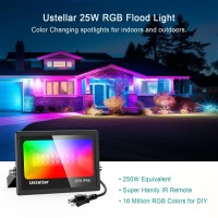 Ustellar 2 Pack 25W Rgb Led Color Changing Flood Lights 250W Equiv Indoor Outdoor Colored Floodlight Remote Ip66 Waterproof Spo