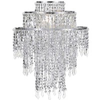 Waneway Acrylic Chandelier Shade, Ceiling Light Shade Beaded Pendant Lampshade With Crystal Beads And Chrome Frame For Bedroom, Wedding Or Party Decoration, Diameter 12.6 Inches, 3 Tiers, Silver