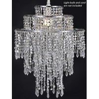 Waneway Acrylic Chandelier Shade, Ceiling Light Shade Beaded Pendant Lampshade With Crystal Beads And Chrome Frame For Bedroom, Wedding Or Party Decoration, Diameter 12.6 Inches, 3 Tiers, Silver