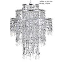 Waneway Acrylic Chandelier Shade, Ceiling Light Shade Beaded Pendant Lampshade With Crystal Beads And Chrome Frame For Bedroom, Wedding Or Party Decoration, Diameter 12.6 Inches, 3 Tiers, Silver