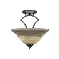 Zilo Semi Flush With 2 Bulbs Shown In Dark Granite Finish With 12 Gray Linen Glass