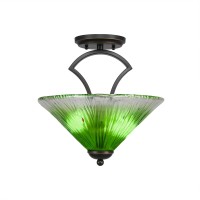 Zilo Semi Flush With 2 Bulbs Shown In Dark Granite Finish With 12 Kiwi Green Crystal Glass