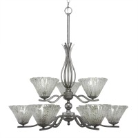 Revo 9 Light Chandelier Shown In Aged Silver Finish With 7