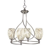 Capri 4 Light Chandelier Shown In Brushed Nickel Finish With 5 Natural Fusion Glass