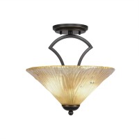 Zilo Semi Flush With 2 Bulbs Shown In Dark Granite Finish With 12 Amber Crystal Glass