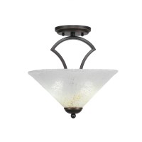 Zilo Semi Flush With 2 Bulbs Shown In Dark Granite Finish With 12 Gold Ice Glass