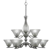 Revo 9 Light Chandelier Shown In Aged Silver Finish With 7