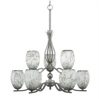 Revo 9 Light Chandelier Shown In Aged Silver Finish With 5