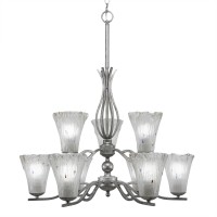 Revo 9 Light Chandelier Shown In Aged Silver Finish With 5.5