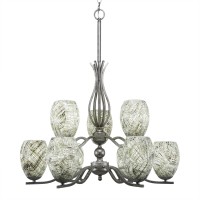 Revo 9 Light Chandelier Shown In Aged Silver Finish With 5