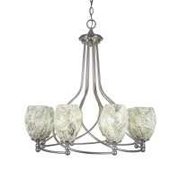 Capri 8 Light Chandelier Shown In Brushed Nickel Finish With 5 Natural Fusion Glass