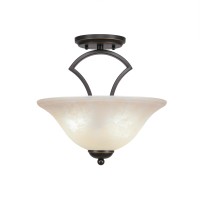 Zilo Semi Flush With 2 Bulbs Shown In Dark Granite Finish With 12 Amber Marble Glass