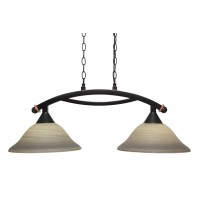 Bow 2 Light Island Light Shown In Black Copper Finish With 12 Gray Linen Glass