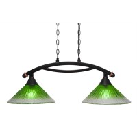 Bow 2 Light Island Light Shown In Black Copper Finish With 12 Kiwi Green Crystal Glass