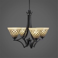 Zilo 4 Light Chandelier Shown In Matte Black Finish With 7 Chocolate Icing Glass