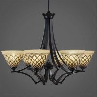 Zilo 6 Light Chandelier Shown In Matte Black Finish With 7 Chocolate Icing Glass