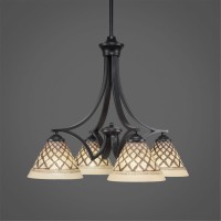 Zilo 4 Light Chandelier Shown In Matte Black Finish With 7 Chocolate Icing Glass