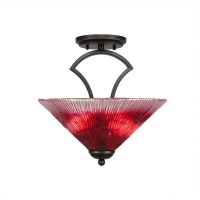 Zilo Semi Flush With 2 Bulbs Shown In Dark Granite Finish With 12 Raspberry Crystal Glass