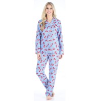 Pajamamania Womens Cotton Flannel Long Sleeve Button-Down Pajamas Pj Set, Cardinal, Medium,