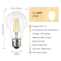 Lvwit A19 Led Vintage Led Filament Bulb E26 Base Dimmable 7W (60W Equivalent),2700K Warm White 800 Lumens,Omnidirectional, Ul-Listed, Pack Of 6